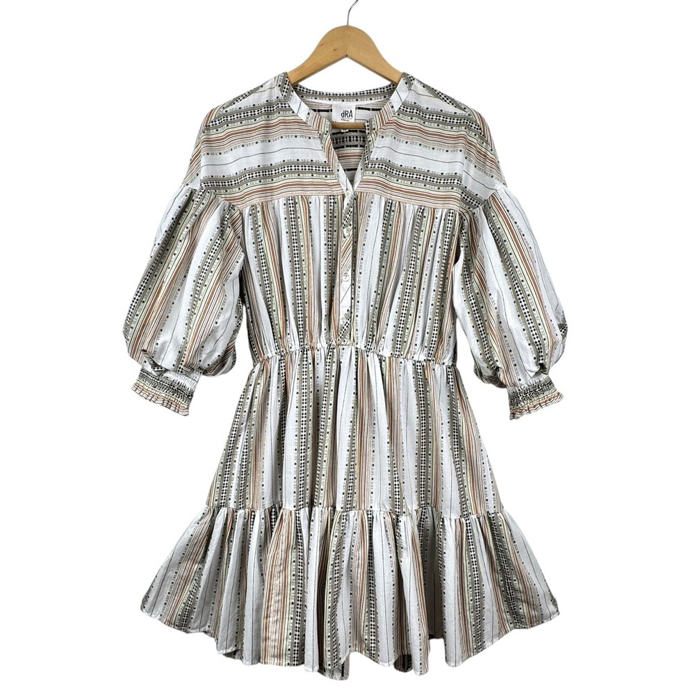 Anthropologie dRA Los Angeles‎ Tiered Dress Womens M Neutral Stripe Peasant Boho